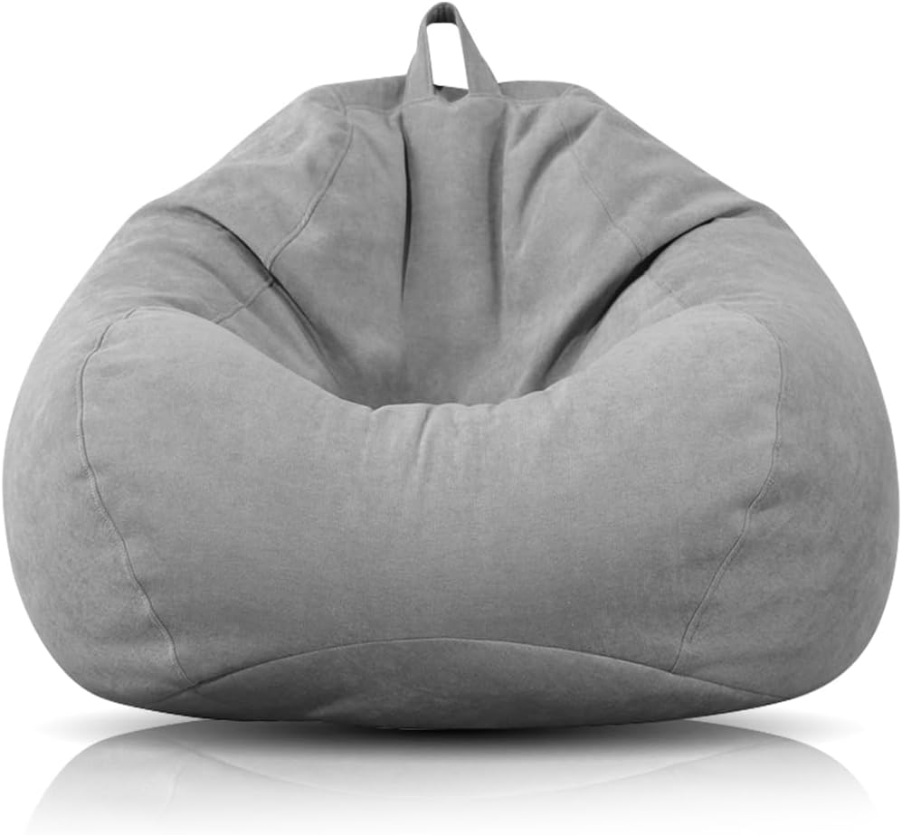 RANJIMA XL Bean Bag Cover without Filling 100 x 120 cm Linen Cotton Washable Removable Replacement Cover for Adults Gaming Indoor Outdoor Dark Grey