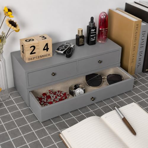 Image of Wood Floating Wall Mounted Drawers on a Floating Shelves with Drawers for Bedrooms, Living Rooms, and Displays Two Vintage Bedside Shelves (Pine) Wood (Grey)