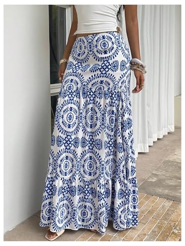 Milumia Women's Boho Printed Long Skirt Low Waist Flowy Maxi Skirts2