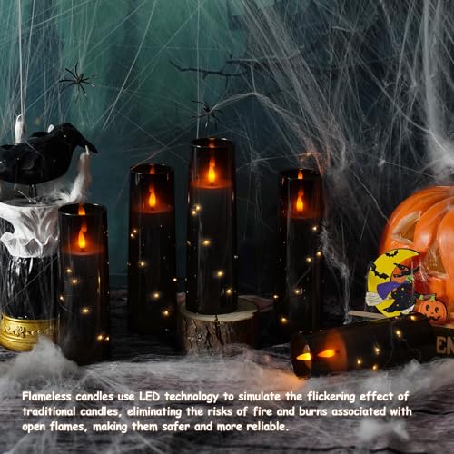 Image of Nimiko Flickering Flameless LED Candles, 9 Pcs with Embedded Star String, Acrylic LED Pillar Candles with Remote, Suitable for Home Decoration (Black)