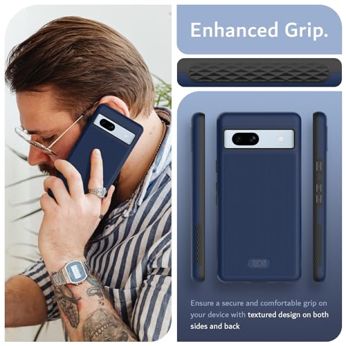 Image of TUDIA MergeGrip Designed for Google Pixel 7a Back Cover 2023, [MagSafe Compatible] Military Grade Slim Dual Layer Raised Edge Non-Slip Magnetic [Built-in Magnet] Phone Back Cover - Indigo Blue