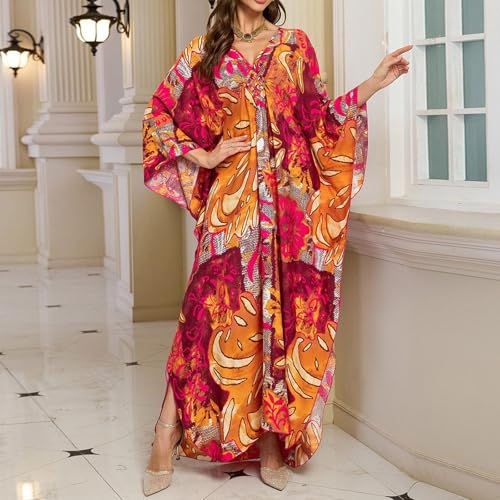 Robe caftan grande taille brique avec manches chauve-souris ultra fluides