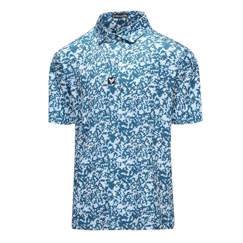 Vimism Mens Golf Polo Shirts Short Sleeve Dry Fit Performance Moisture Wicking Casual Print Collared Golf Shirts for Men (Medium, Blue)