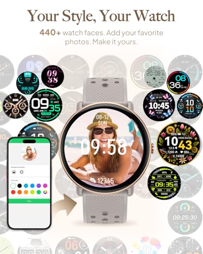 Image of Smart Watch for Women Men, for Android iOS with Sleep & Calorie Monitor, Pedometer Fitness Tracker, Bluetooth Call, IP68 Waterproof, 112+ Sport Modes Round Face Smartwatch (Gold-Gray)