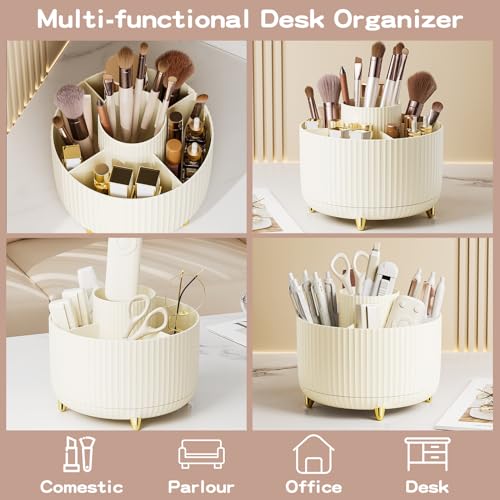 Image of fanado 360 Rotate Makeup Brush Holder Organizer, Makeup Organizers Countertop, Makeup organization and Skincare Storage for Vanity, Desktop, Bathroom (Ivory)