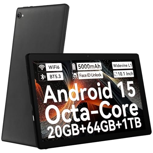 Laptok Tablet 10 pollici Android 15 Tablet con Octa-Core, Face ID, 20GB+64GB+1TB Espansione, 1280*800 HD IPS Touchscreen, tablet Android con WiFi 6 BT5.3, Doppia Fotocamera 5MP+8MP, Widevine L1(Nero)