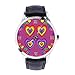 Montre à quartz analogique avec bracelet en cuir et cœurs arc-en-ciel - Unisexe