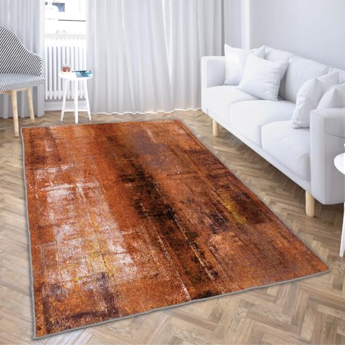 LOKMU Non-Slip Area Rugs Burnt Orange Abstract Paint Art Home