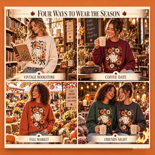 Halloween Sweatshirts for Women Ghost Spooky Season Sweatshirt Dark Gray - image 4
