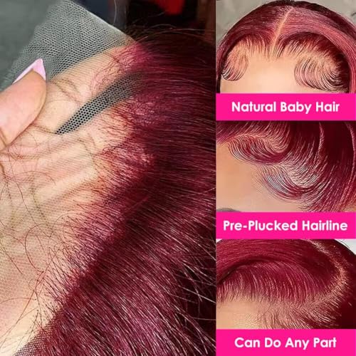 Image of Pizazz 99J Burgundy Deep Wave Lace Front Wigs Human Hair Pre Plucked
