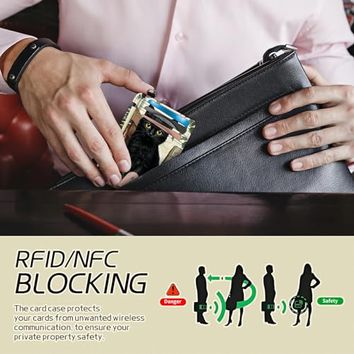 Image of Small Travel Wallets, Black Cat Books Slim Minimalist Front Pocket Wallet with Wristlet, RFID Blocking PU Leather Credit Card Holder with ID Window Change Purse for Men Women