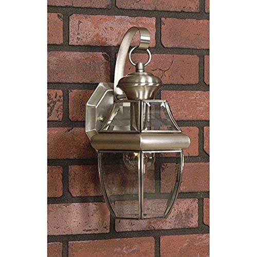 Quoizel Newbury Outdoor Wall Lantern, 12 Inch 1-Light Pewter Wall Sconce, French Country Exterior Wall Lantern Fixture, E26 Base, Clear Glass, Outside Lights for Patio, Porch, Garage or Yard