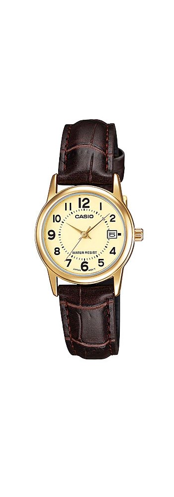 LTP-V002GL-9B Women's Gold Tone Leather Band Easy Reader Dial Date Watch