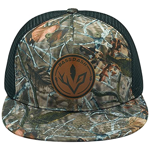 Image of BASSDASH Flat Brim Trucker Cap Adjustable Snapback Hat Mesh Back for Men Women