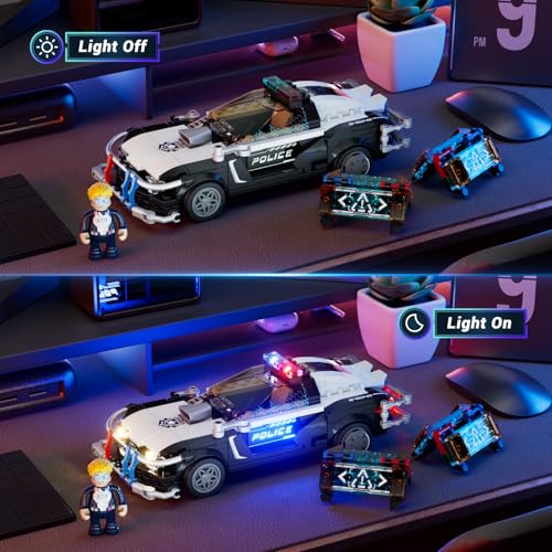 FUNWHOLE Police Patrol Car Lighting Building-Bricks Set - Cyberpunk City Car Chase Playkit with Officer 372 Pcs STEM Toys by FUNWHOLE - Image 3