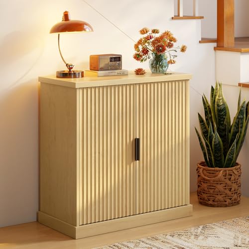 Image of VASAGLE Contemporary Buffet Cabinet with Adjustable Shelves, Fluted Doors