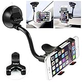 Car Phone Mount Windshield, Long Arm Clamp iVoler Universal Windshield with Double Clip Strong Suction Cup Cell Phone Holder Compatible iPhone 12 11 Pro XS Max X 7 8 6 Plus Galaxy S9 S8 S7 Note 9 10