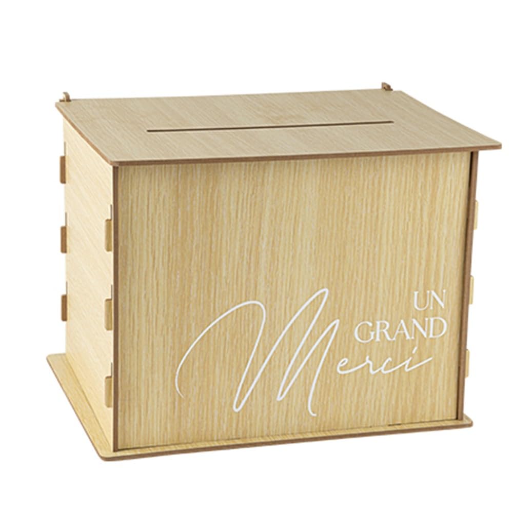 Urne bois grand format 30cm boîte enveloppes mariage et tirelire merci