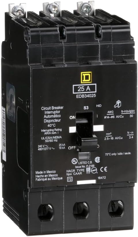 SCHNEIDER ELECTRIC 480Y/277-VOLT 25-AMP EDB34025 Miniature Circuit Breaker 480Y/277V 25A