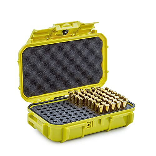Evergreen 100 Pistol Round Bullet Locking Storage Case - Travel Safe/Mil Spec/Waterproof/USA Made - for .380 ACP, 9mm.40 S&W.45 ACP, 10mm, 5.7 FN.38 SPL.357 MAG (56 Yellow)