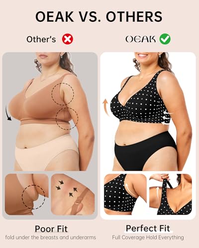 Image of OEAK Womens Deep V Bras Wireless Comfortable Bra Supportive No Underwire Bras Tshirt Push Up Bralettes Plunge Seamless Bra