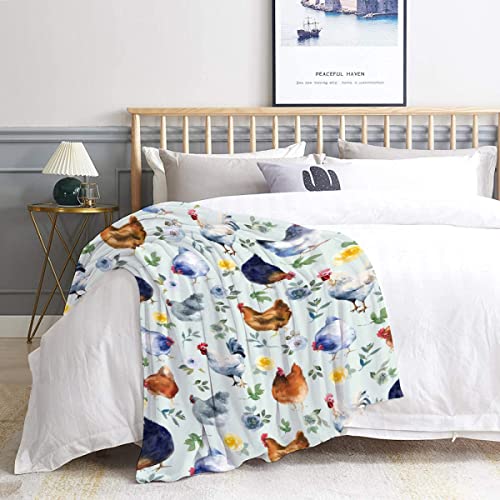 Floral Chickens Throw Blanket,Super Soft Flannel Blankets Gifts,Warm Lightweight Cozy Plush Fluffy Rooster Fleece Blankets,Funny Colorful Flower Chicken Blanket For Women,40"X50" For Kids #TOP4