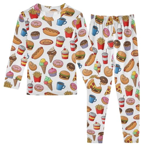 Pajama Sets Long Sleeve Fast Food Items Pattern Design Soft Comfy Sleepwear 2 Piece PJS 3-8T