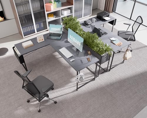 Image of Pamray 64.5 Inch Reversible L Shaped Gaming Desk Large Corner Computer Desk with Storage Bag Home Office Table for Writing Study Grey