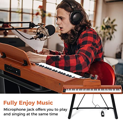 Asmuse 88-Key Full Size Digital Piano, Electronic Keyboard Set With Semi Weighted Keys, Stand, Sustain Pedal, Built-In Speakers, Power Supply (Brown) #TOP5