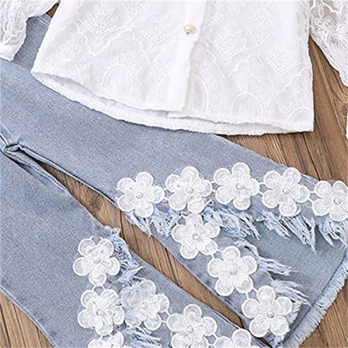 Girls Bell Bottom Jeans Baggy Raw Hem Floral Trousers Y2K Wide Leg High Elastic Waisted Casual Loose Trousers Clothes3