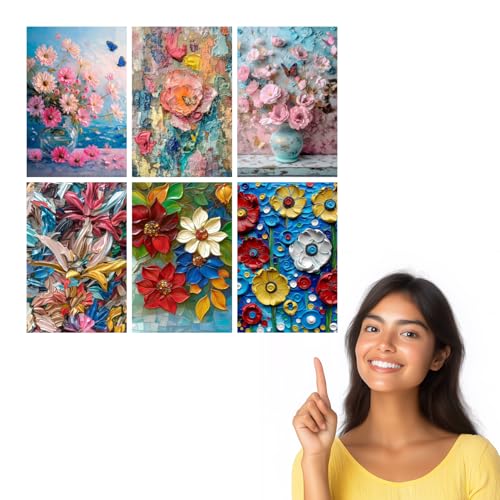 Image of SiddArtify Floral Impasto Painting Set - Pink Blue and Red Flower Art Prints - 300GSM Board - 8x12 Inch - Pack of 6 Wall Room Decoration art Poster Prints