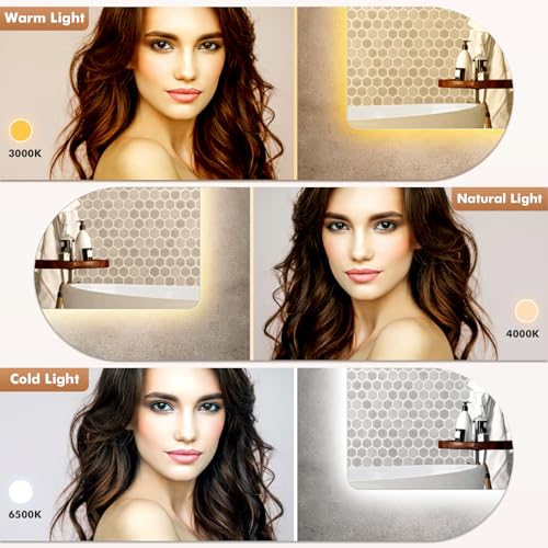 wowspeed Bathroom Mirror with LED Light, Square 50 * 70cm 3 Colors Dimmable Wall Mounted Multifunction Smart Bathroom Mirror with LED Light, Anti-Fog, 120° Beam Angle (Square) - Cosy Home Interiors wowspeed Bathroom Mirror with LED Light, Square 50 * 70cm 3 Colors Dimmable Wall Mounted Multifunction Smart Bathroom Mirror with LED Light, Anti-Fog, 120° Beam Angle (Square) - Image 6