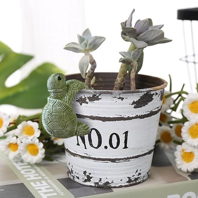 Image of The Decorshed Cute Climbing Tortoise Flower Pot Hugger Figurines Resin Hanging Turtle Statue Planter Pot Decorations for Home Garden Fence Balcony Patio Lawn Yard Ornaments(Pack of 1)