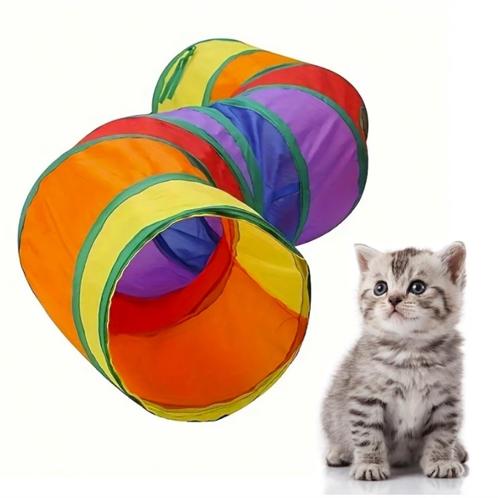 STORE 2508 Foldable Cat Tunnel Toy 130 cm Long – Colourful Interactive Pet Play Tunnel with Peek Hole Hanging Ball Collapsible Design for Cats Kittens Puppies Rabbits Indoor Play-image-32