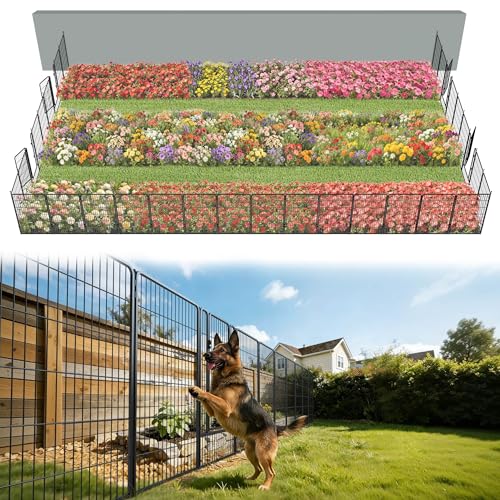 Image of FXW Garden Fence Outdoor for the Yard - 45in(H) x 72.9ft(L) Heavy Duty Metal Animal Barrier for Dog, No Dig Decorative Dog Fence, 32 Panels, Black