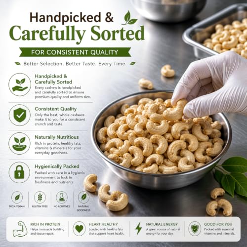 Image of NATURE'S MEWA Konkan Cashew Nuts W320 Premium Whole Kaju | Crunchy & Fresh Natural Cashews for Snacking, Cooking & Sweets | Rich in Protein & Healthy Fats 200 GM
