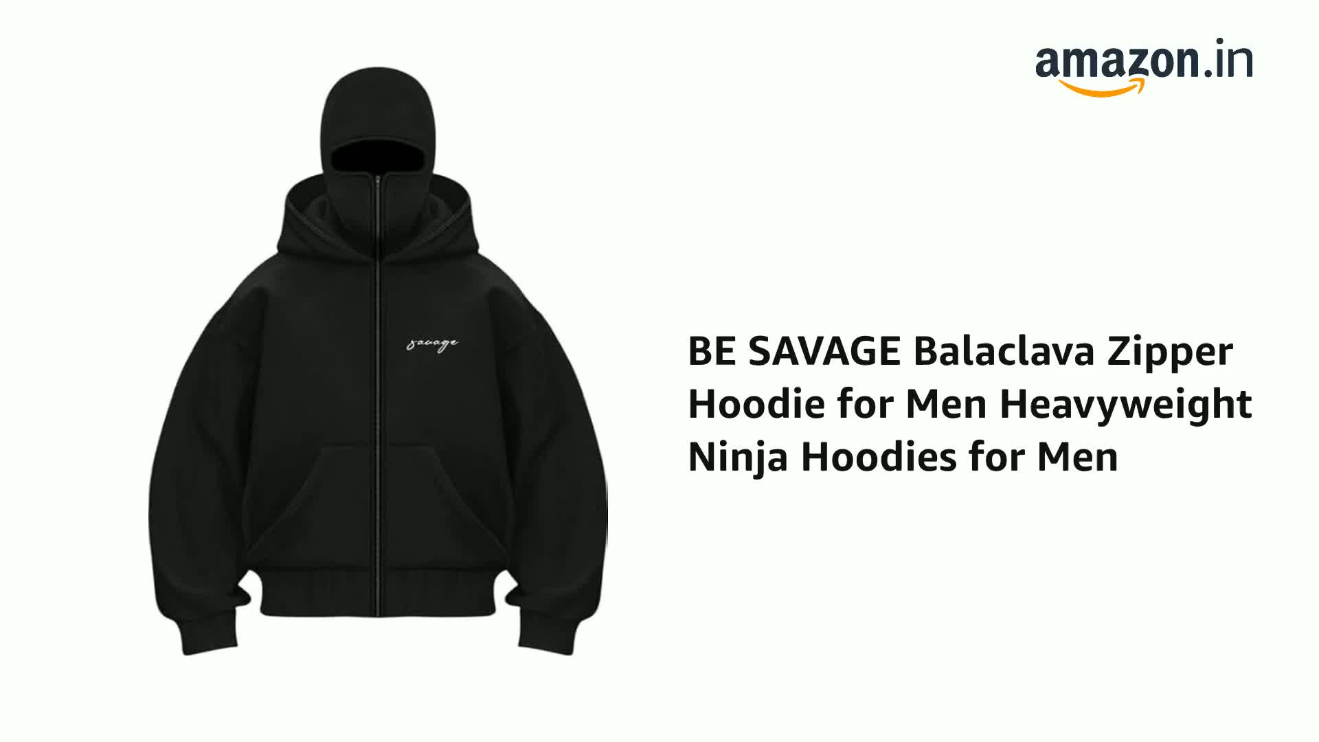 Buy BE SAVAGE Balaclava Zipper Hoodie for Men 400 GSM Heavyweight