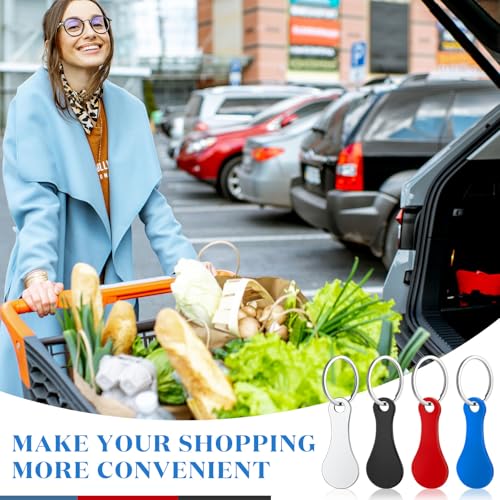Image of Shimeyao 4 Pcs Portable Aluminum Alloy Keyring Shopping Cart Trolley Tokens Quarter Keychains Gift for Men Women Valentines