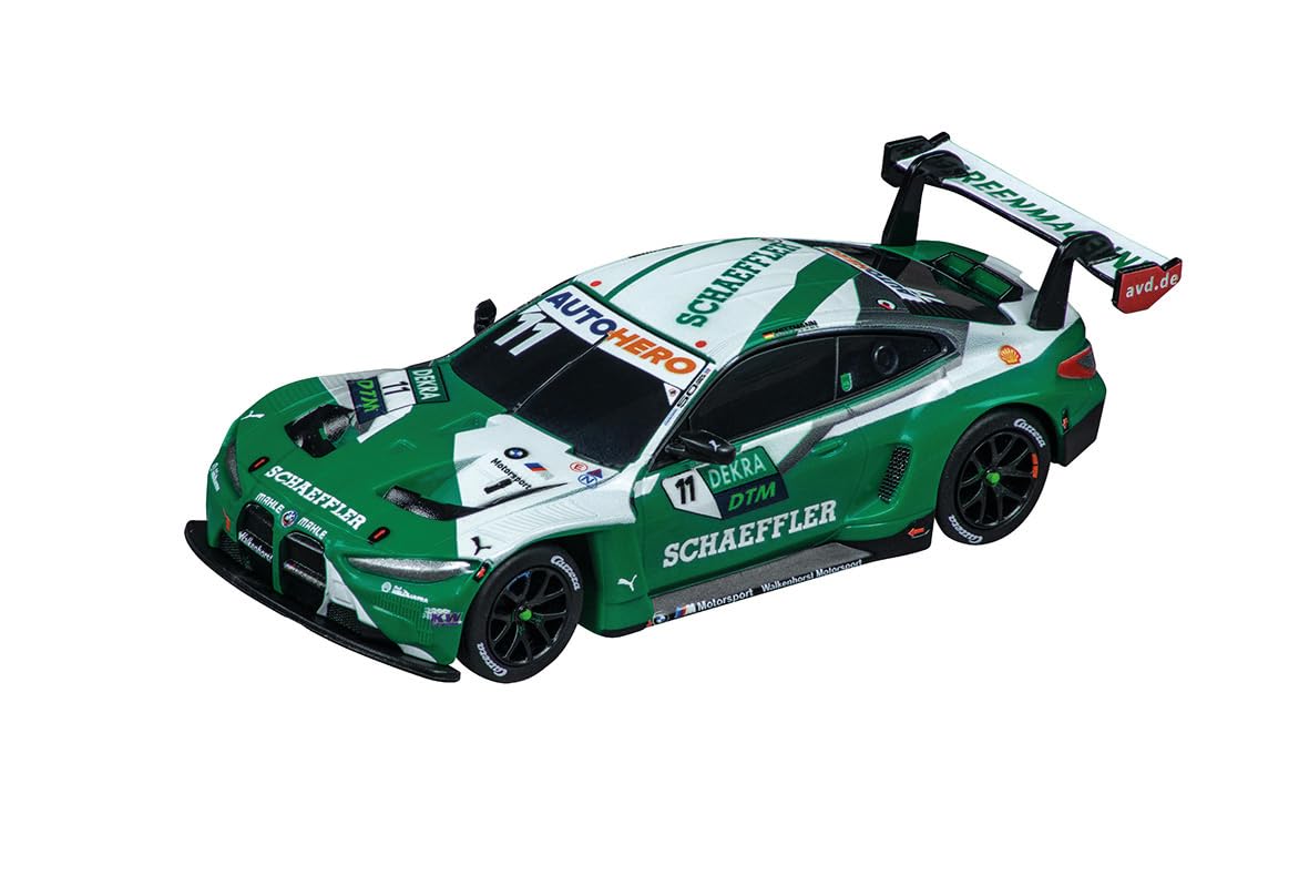 Carrera 20064225 BMW M4 GT3 Schubert Motorsport wyścigówka w skali 1:43 prawdziwa licencja wierny szczegółowo srebrny zielony lakier sportowe i autentyczne wzornictwo gotowy do wyścigu tor wyścigowy