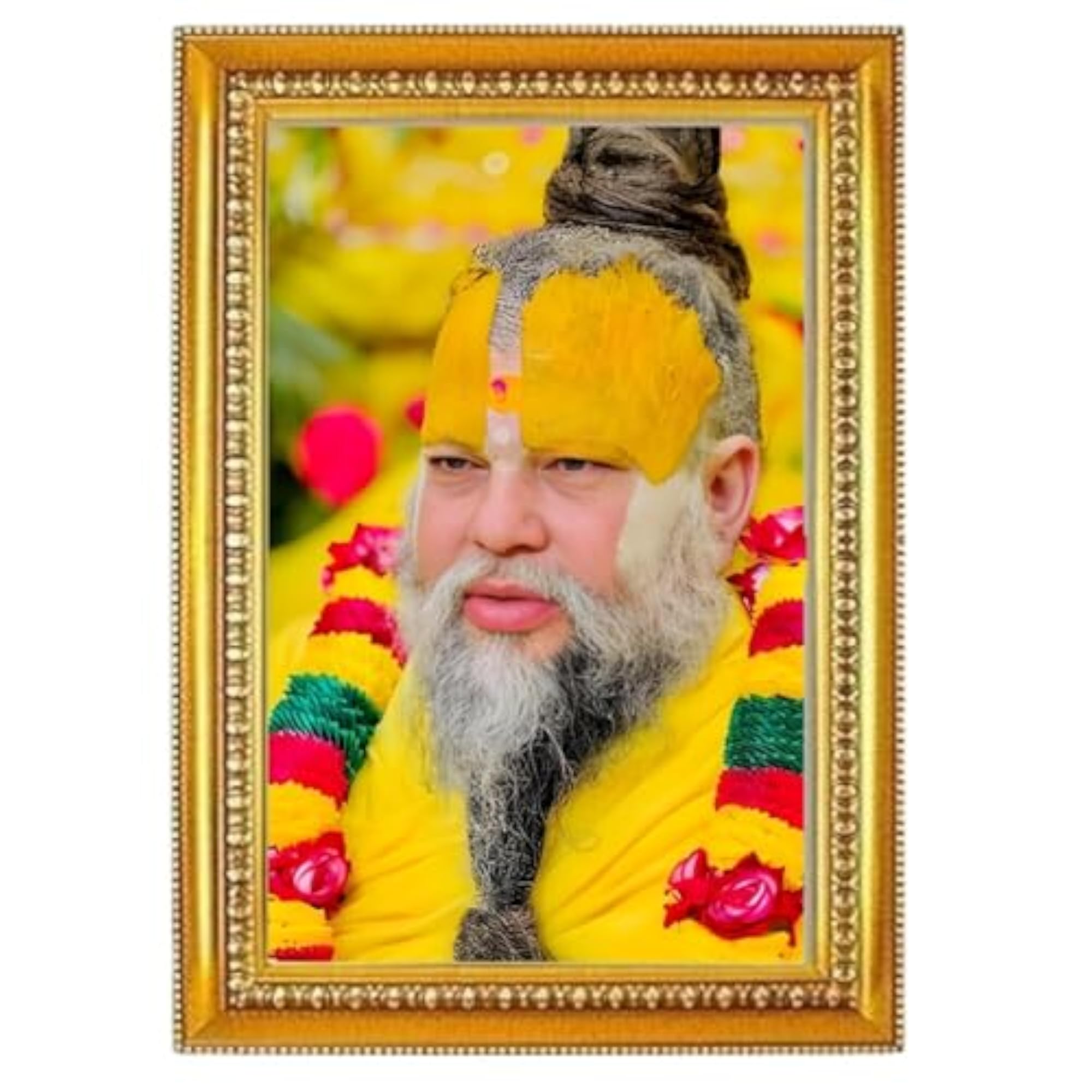 Premanand Baba Photo Frame, Golden Wall Decor