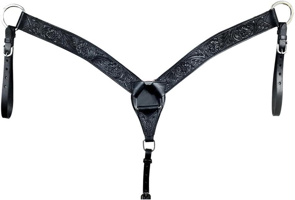 Western Headstall Breast Collar Reins Tack Set Leather Hand Carved Tooled Equestrian Trail Horse Saddle Full Cob Pony ST-008 (Breast Collar, Cob)
