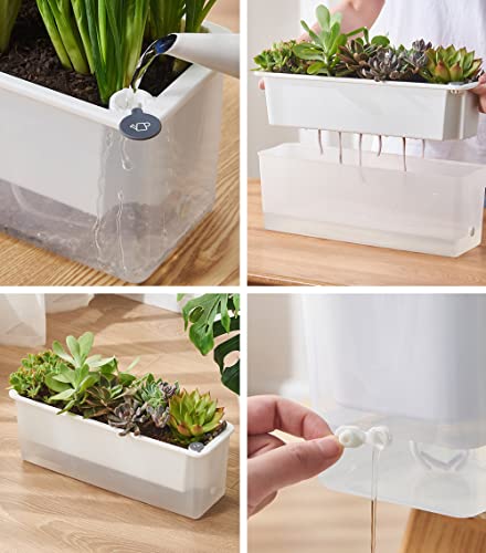 Self Watering Planters For Indoor Plants - 2 Pack 17 Inch Large Plastic Plant Pots With Drainage Hole And Deep Reservior, Rectangle Planter Removable Flower Pot, Window Boxs Planters,Home Decor，White #TOP6