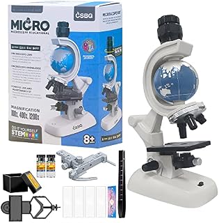 HONPHIER Microscopes for Children 1200x 400x 100x Kids Microscope Set Educational Science Microscope Kits Kids Toys With Adjustable Phone Holder, Microscope Slides and LED Light