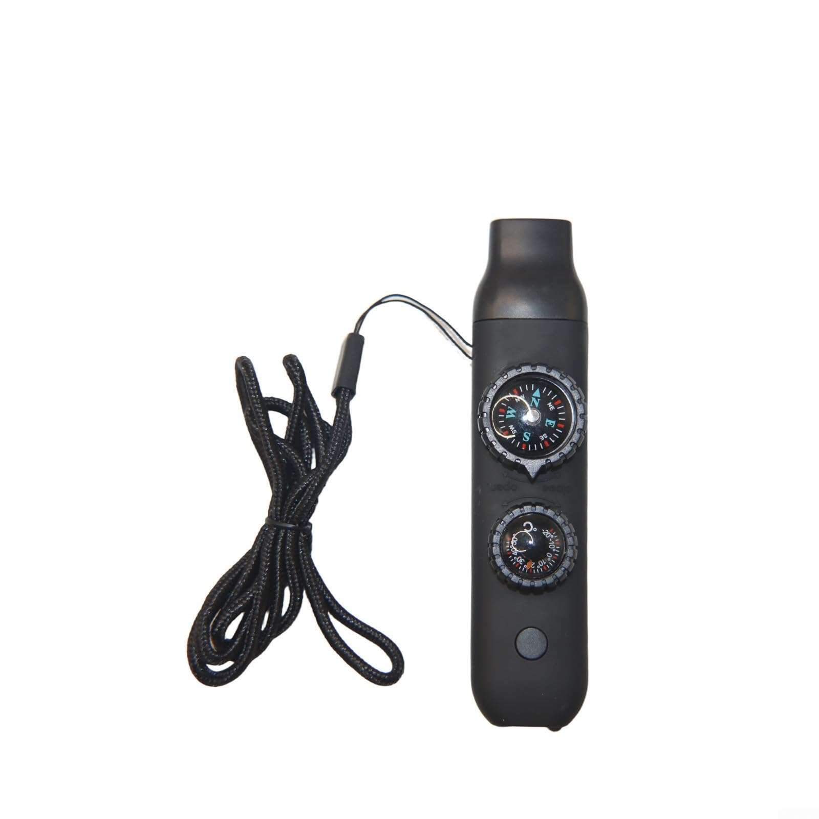 DystopiaWorld 7 In 1 Multifunctional Survival Whistle, Multi-Function Tool, With Whistle, LED Light, Magnifier, Storage Compartment, And Thermometer(Black)