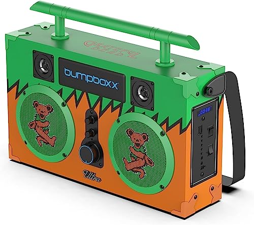 Bumpboxx Ultra Grateful Dead: Orange & Green | Retro Boombox with Bluetooth Speaker | Includes Rechargeable Lithium Battery, Carrying Strap & Remote | Small & Light Weight Makes it Easy to Carry