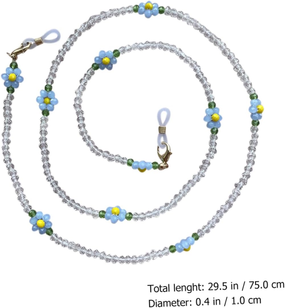 NOLITOY Blue Crystal Beaded Glasses Hanging Chain with Flower Pendant, Anti-lost Mask and Eyeglasses Chain, Delicate Sweater Necklace for Women