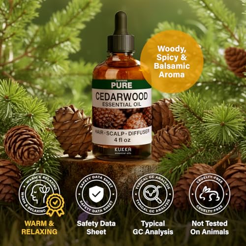 Image of 100% Pure Cedarwood Oil - 4 Fl Oz Cedarwood Essential Oil for Hair, Skin, Diffuser, Aromatherapy & DIY Soap Making Scent