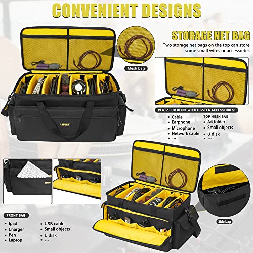 LEFOR·Z DJ Tasche,Große Kabel Organizer Tasche mit Abnehmbarem Gepolstertem Boden und Trennwänden,DJ Kabeltasche für DJ-Equipment, Musikinstrumente und Zubehör