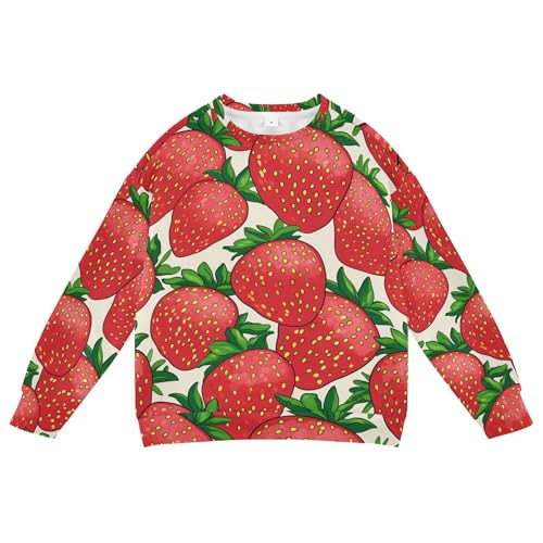 JUNZAN Strawberries with Green Leaves Kids Girls Sweatshirt Hoodie Crewneck Sweatshirt With Hoodie Sports 4T