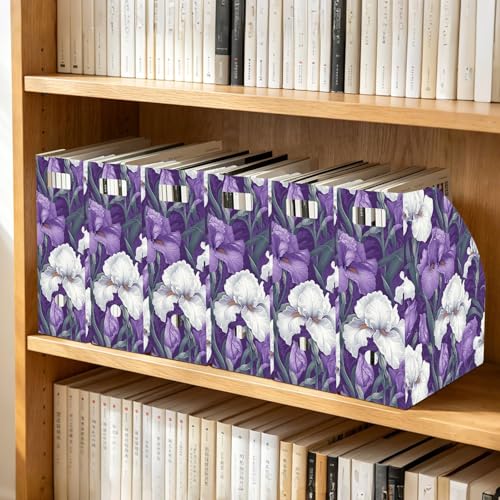 Boîtes de rangement fleurs d'iris violettes et blanches 23x30 cm | Lot de 3